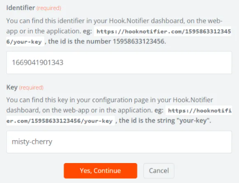 hooknotifier set identifiers authentication zapier Stripe