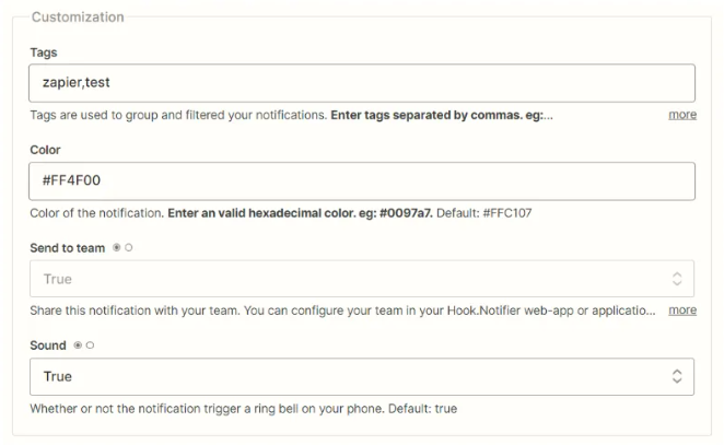 notification customization zapier hooknotifier Typeform