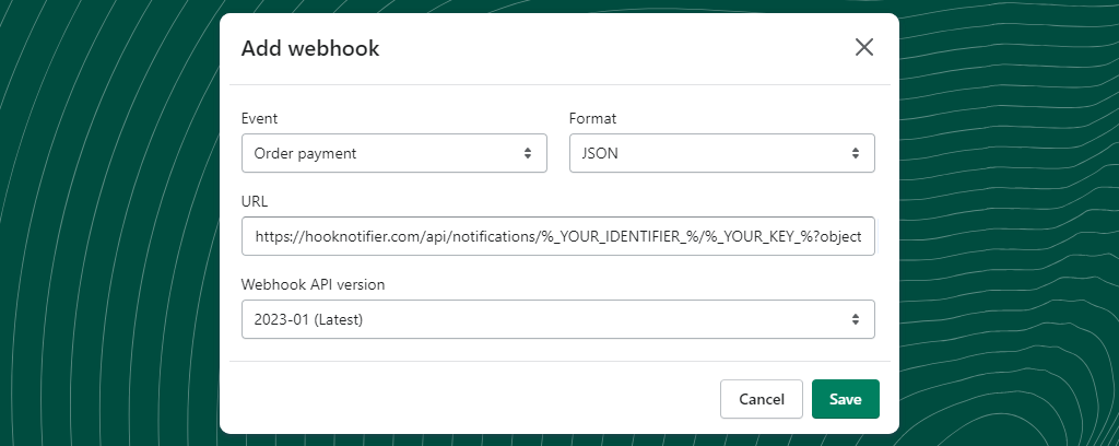 Our full webhook configuration